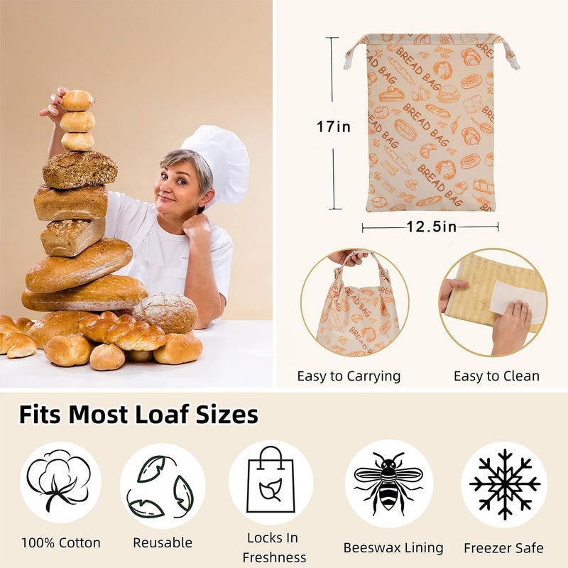 GDDAY Beeswax Bread Bags for Homemade Bread,Reusable Beeswax Bags for Sourdough,Cotton Linen Food Storage Bag to Keep Fresh - Extra Large 2 Pack - Image 4